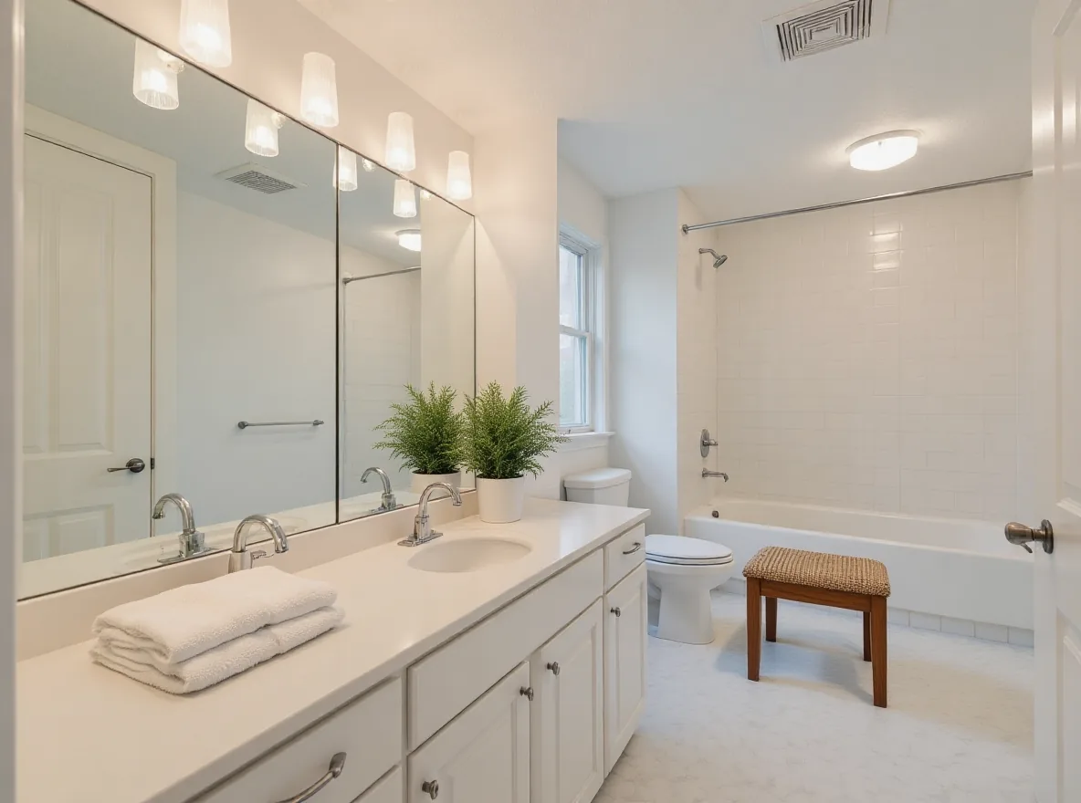 The same bathroom with a framed picture added above the tub